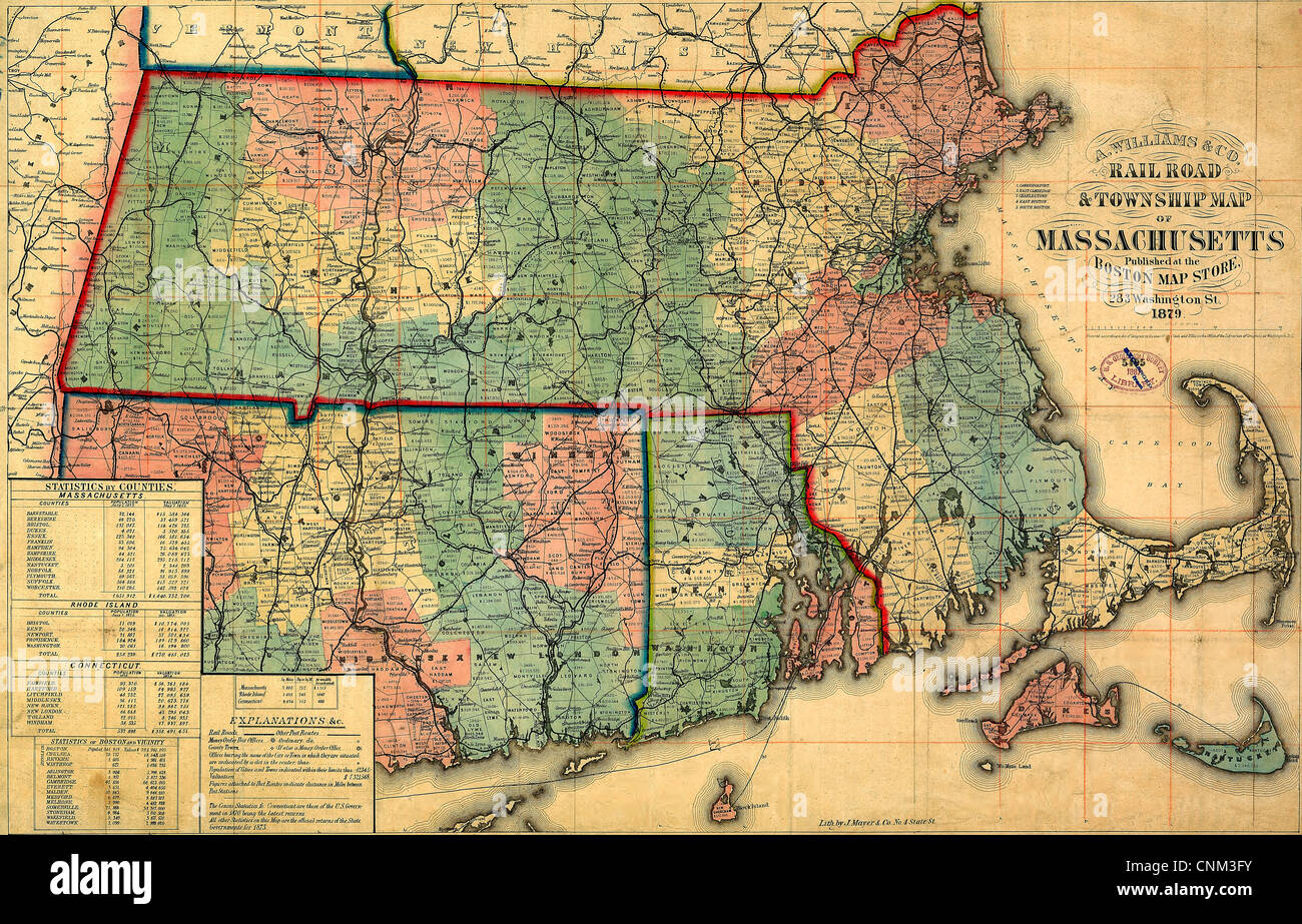 Vettore mappa colore di stato del Massachusetts. Stati Uniti d'America Foto stock