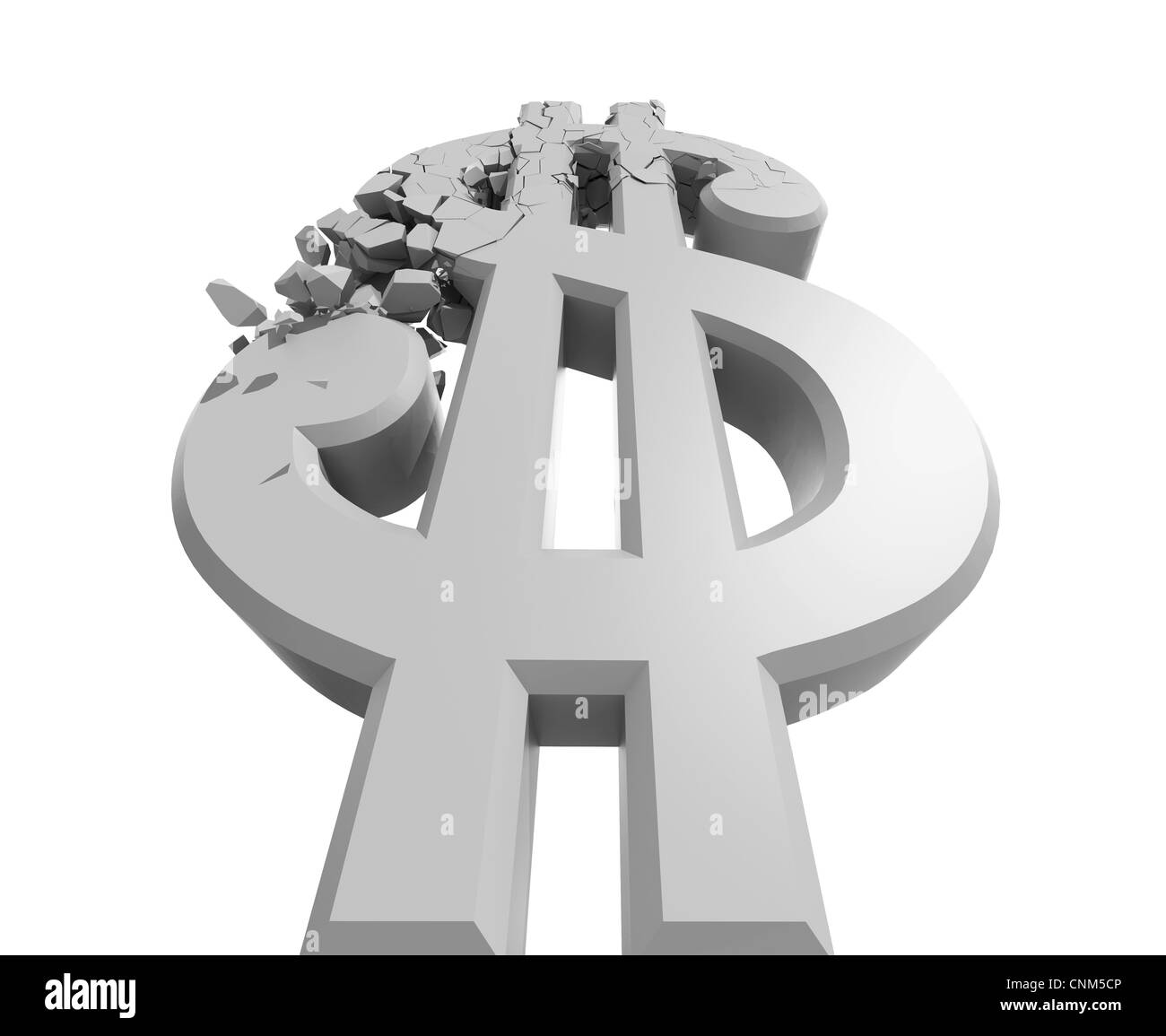 Immagine rappresentata del dollaro sbriciolamento isolato su bianco. Foto Stock