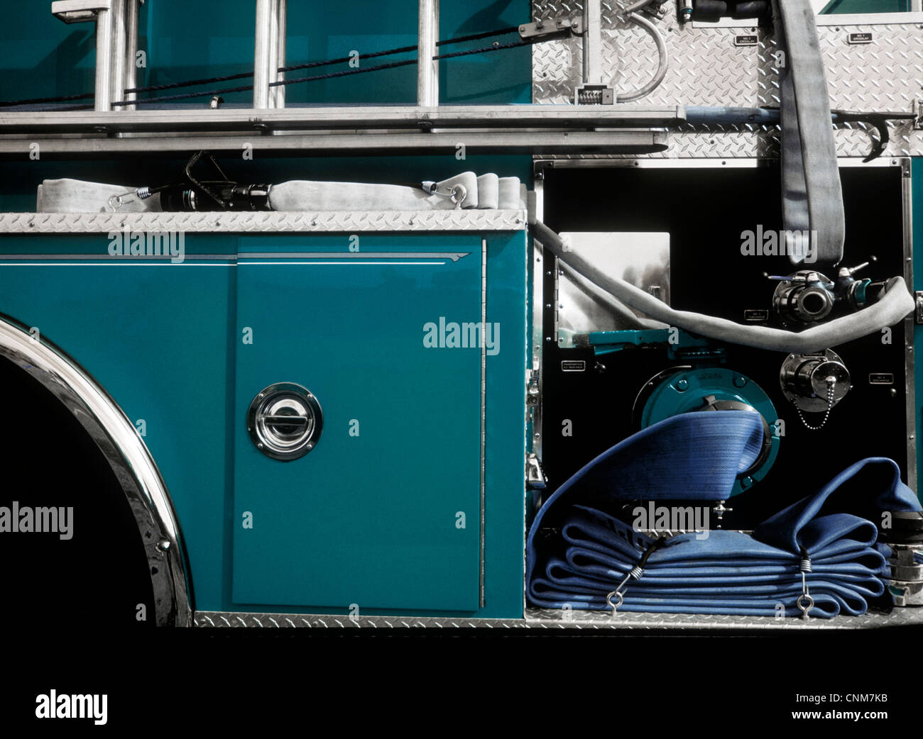Vista laterale del camion dei pompieri, close-up Foto Stock