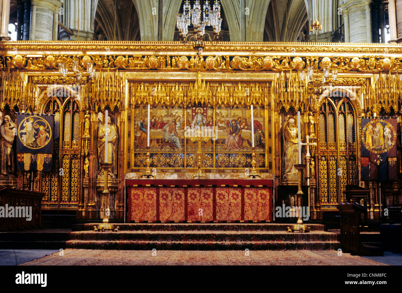 L'Abbazia di Westminster, l'Altare Maggiore Londra Inghilterra interni interno altari abbazie inglese Foto Stock