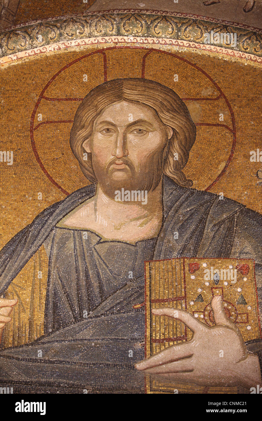 Gesù Pantocratore mosaico, Chiesa di Chora Museum, Istanbul, Turchia, Europa Foto Stock