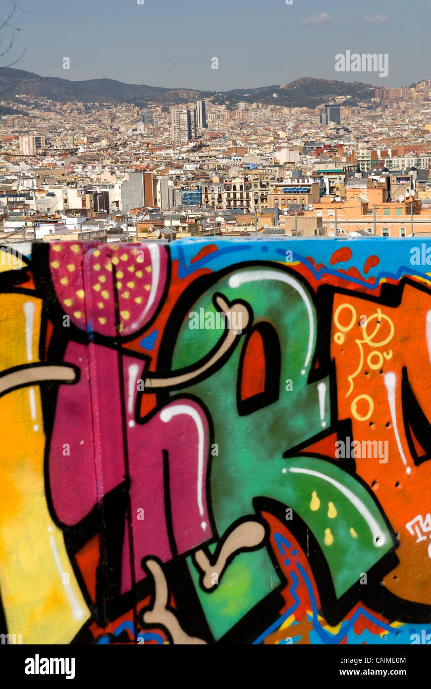 Graffiti a Poble Sec, Barcellona, Spagna Foto Stock