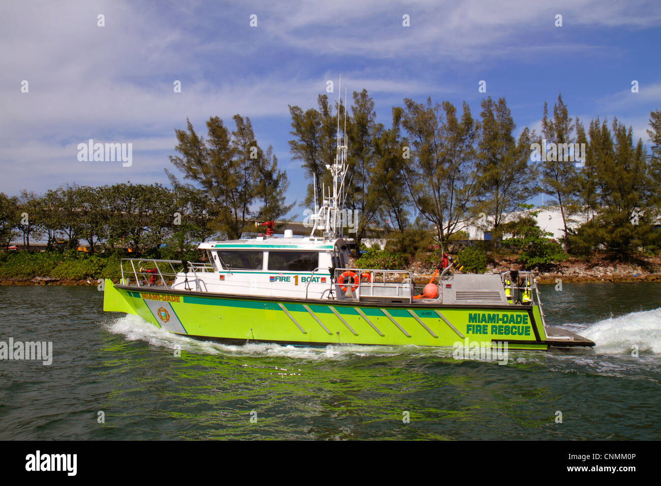 Miami Florida, Biscayne Bay, Miami Dade Fire Rescue Boat, Dodge Island, Water, FL120331268 Foto Stock
