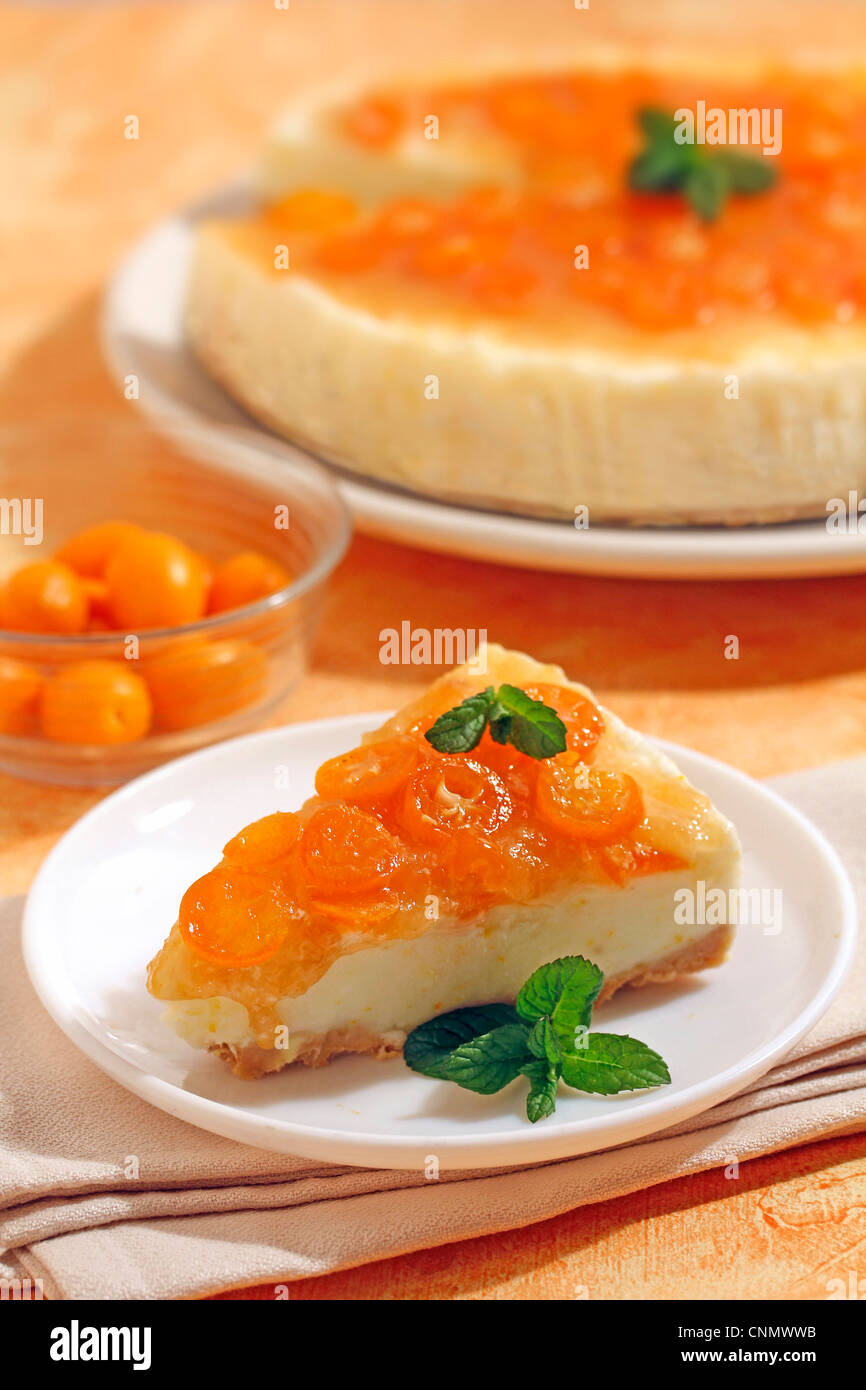 Iced crostata con yogurt e kumquat. Ricetta disponibile. Foto Stock