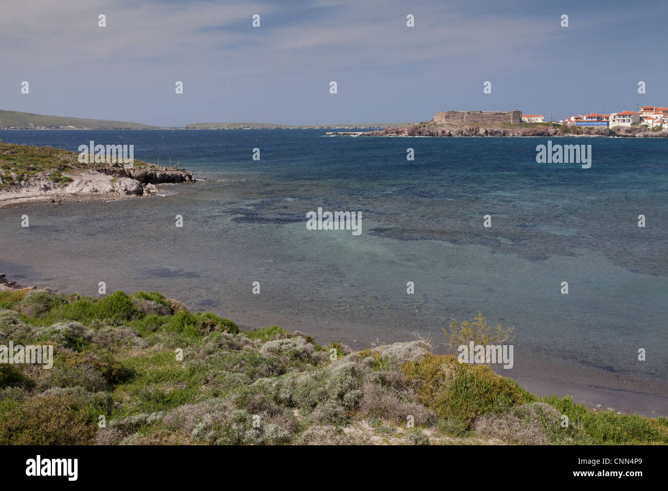 Vista del litorale, Sigri (Sikri), a ovest di Lesbo, Grecia, marzo Foto Stock