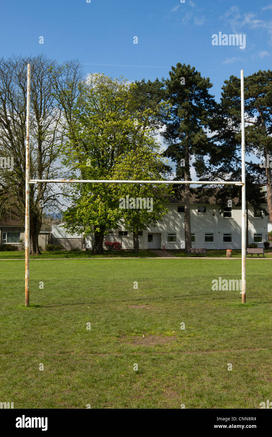 Rugby posti ad Abergavenny Bailey Park, Wales UK. Foto Stock