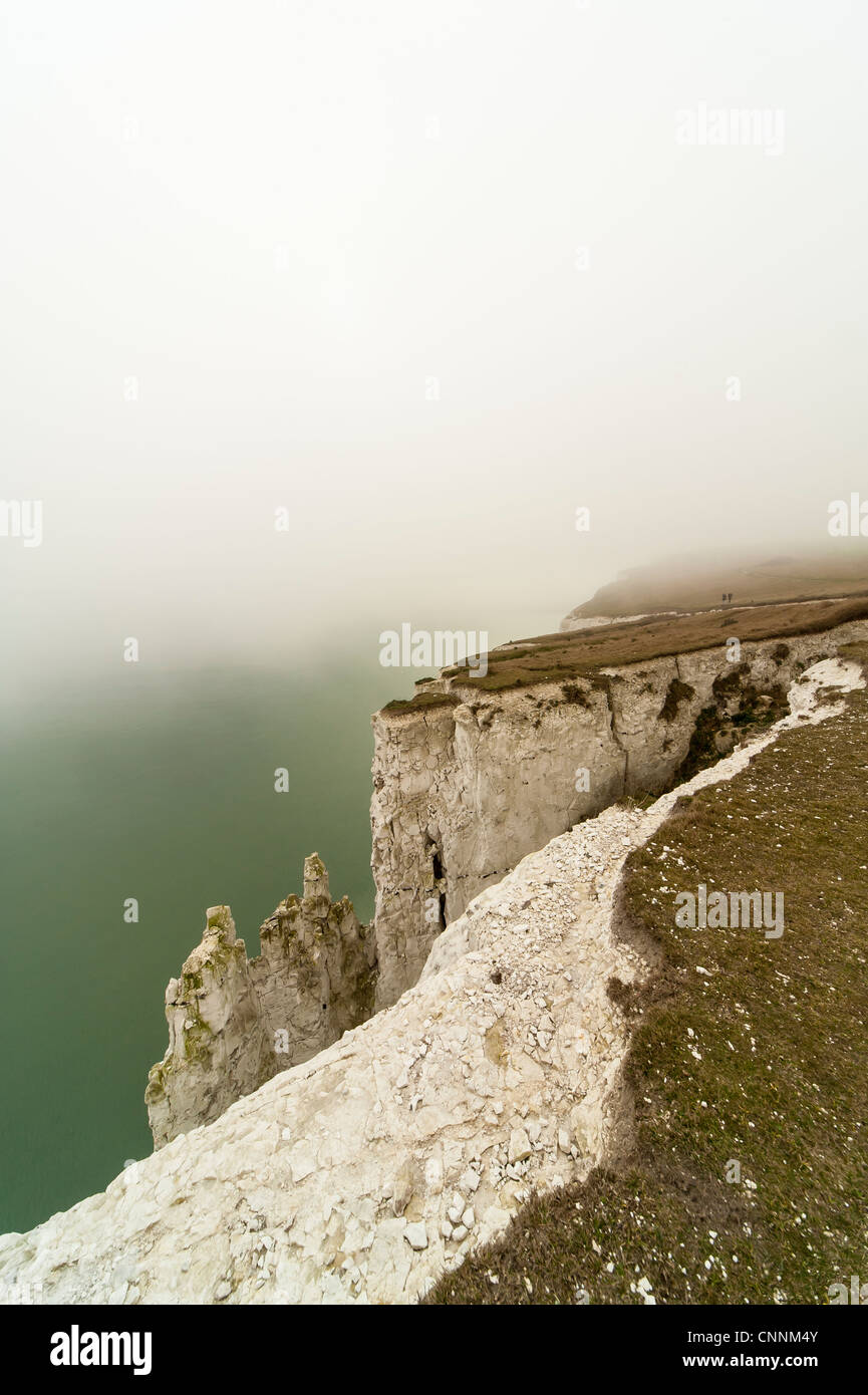 Le Bianche Scogliere di Dover nella nebbia Foto Stock