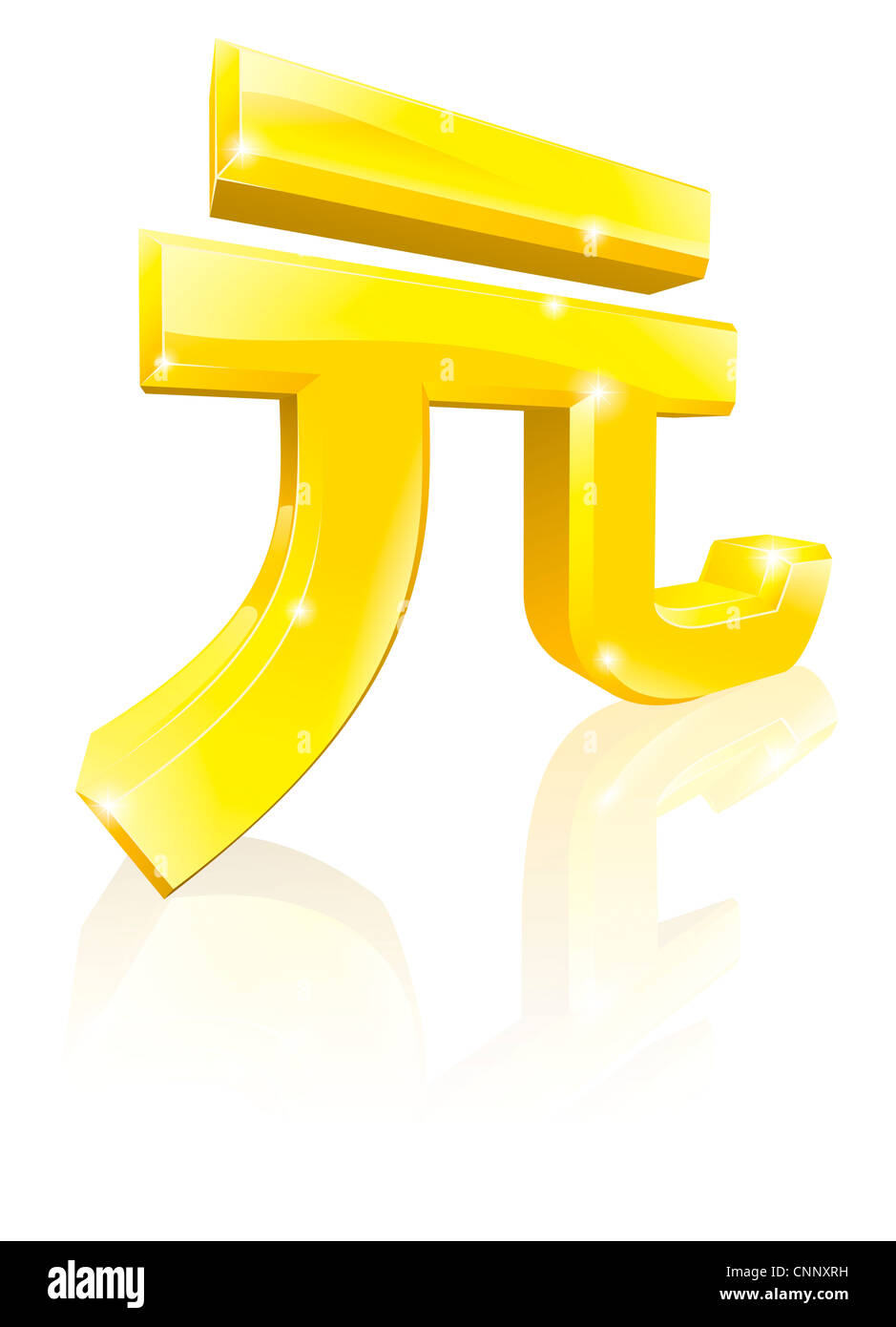 Illustrazione di un grande oro luccicante Yuan Renminbi simbolo della valuta Foto Stock