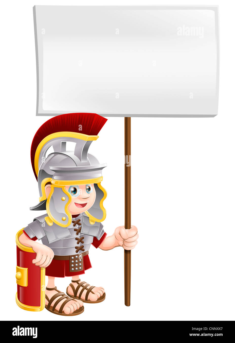 Illustrazione di un simpatico soldato romano tenendo un cartello Foto Stock