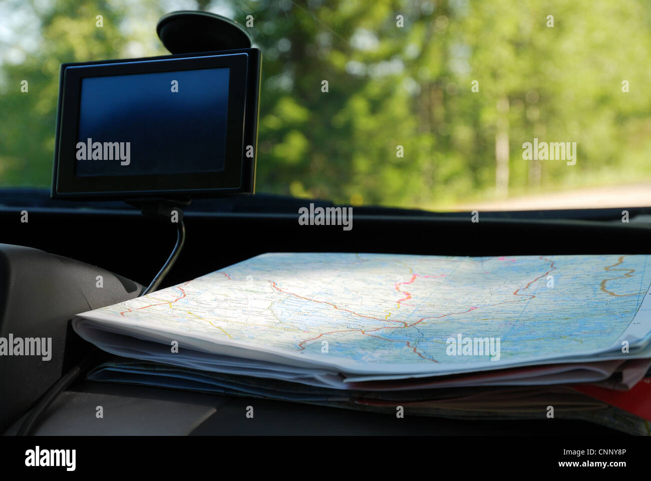 GPS e una road map sul pannello anteriore. Foto Stock