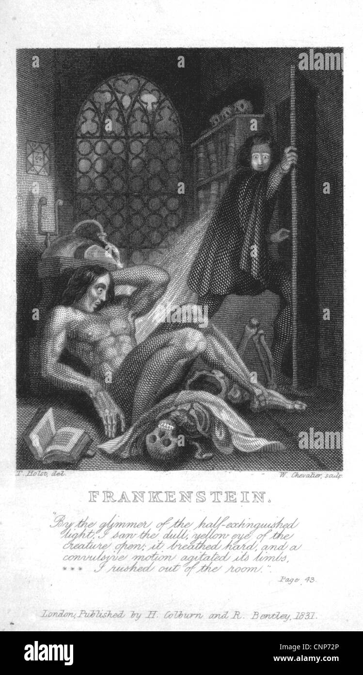 FRANKENSTEIN all'interno della pagina del titolo dal 1823 edizione del romanzo gotico di Mary Shelley Foto Stock