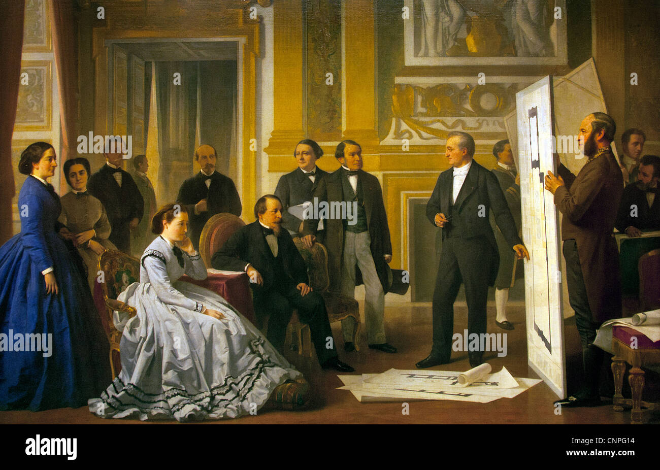 Il completamento del Louvre imperatore Napoleone III che approva i piani dal sig. Visconti 1865 Ange Tissier Francia - Francese Foto Stock Il completamento del Louvre imperatore Napoleone III che approva i piani dal sig. Visconti 1865 Ange Tissier Francia - Francese Foto Stock