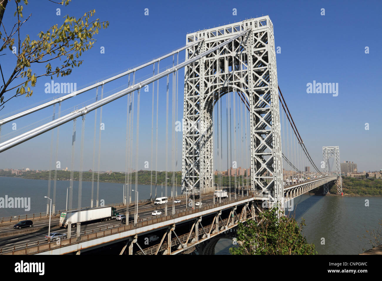 George Washington Bridge come visto da Fort Lee parco storico, Fort Lee, New Jersey, STATI UNITI D'AMERICA Foto Stock