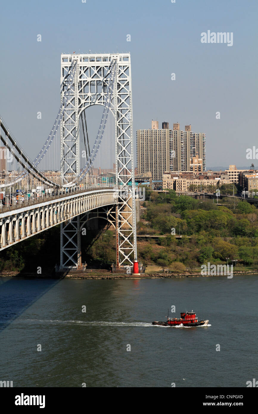 George Washington Bridge come visto da Fort Lee parco storico, Fort Lee, New Jersey, STATI UNITI D'AMERICA Foto Stock