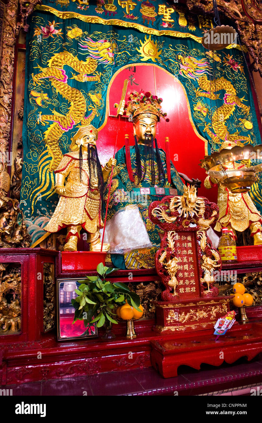 Guandi figura, Guandi Temple, Chinatown, Kuala Lumpur, Malesia Foto Stock