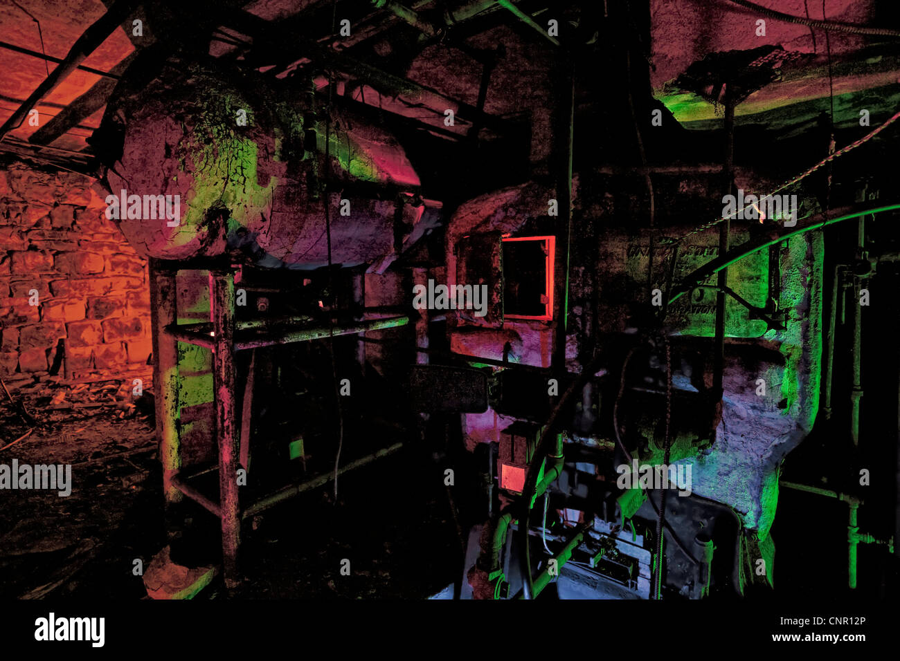 Abbandonato Haunted Hotel, Stanford Texas, in primo piano il fantasma cacciatori Foto Stock