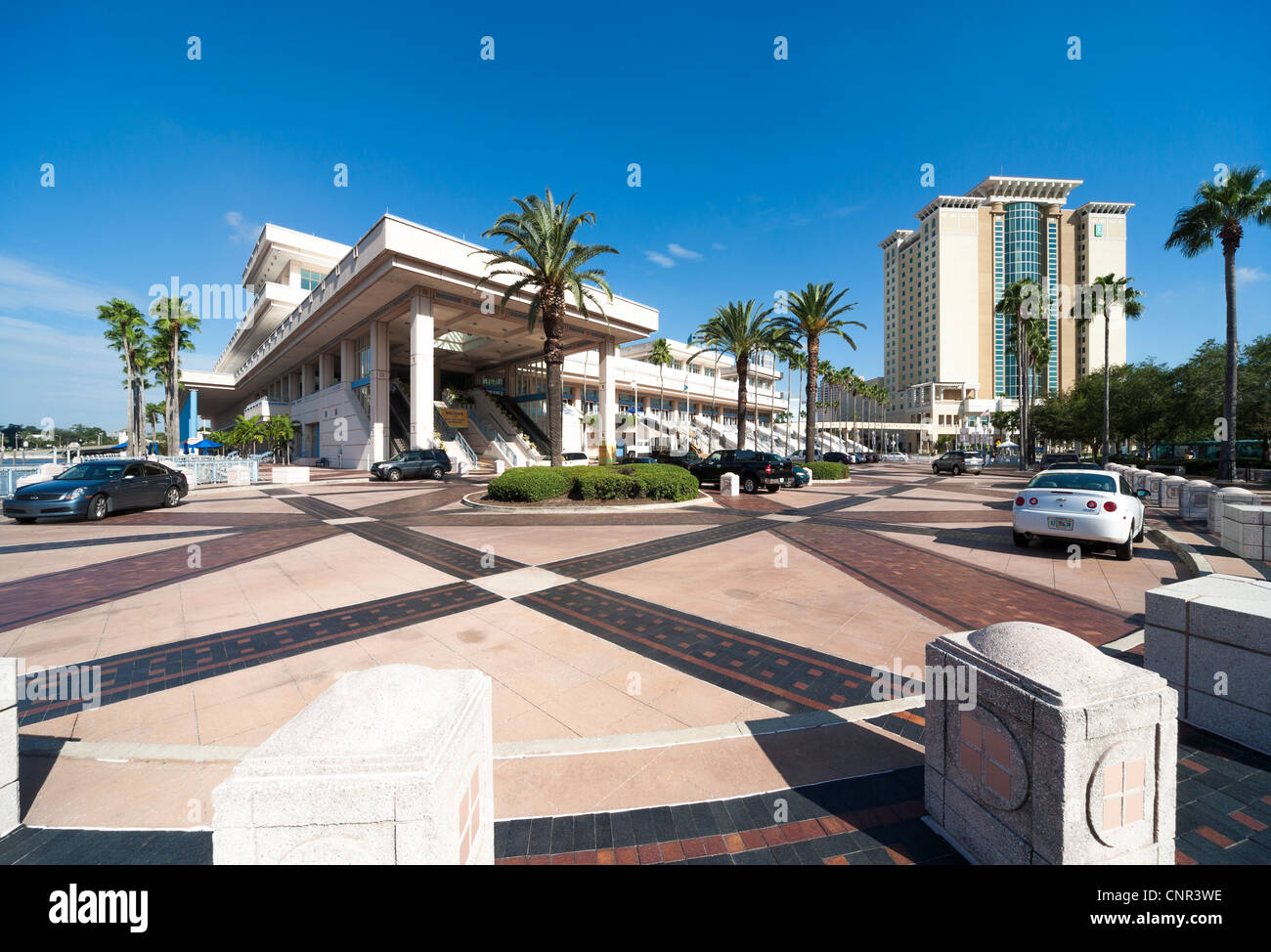 Città di Tampa Florida, Tampa Convention Center esterno dell'edificio con ingresso principale.Tampa Bay Area, Fl US STATI UNITI D'AMERICA Foto Stock