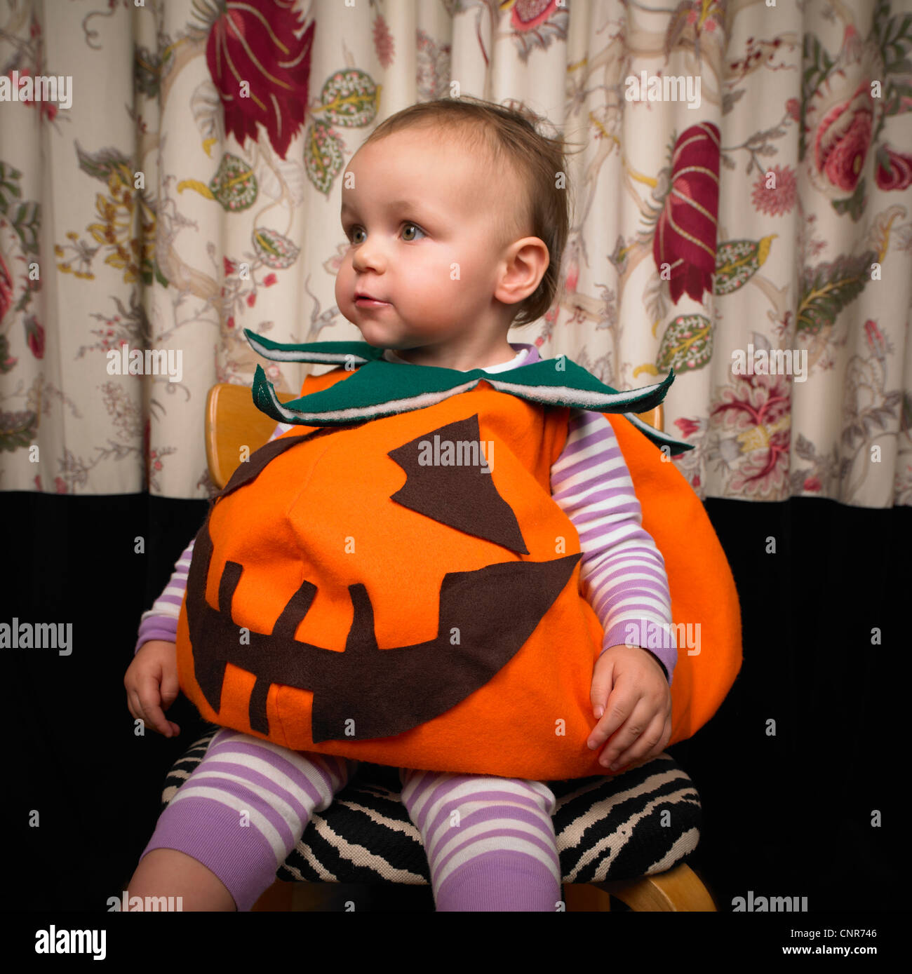 Bambino vestito come la zucca di Halloween Foto stock - Alamy