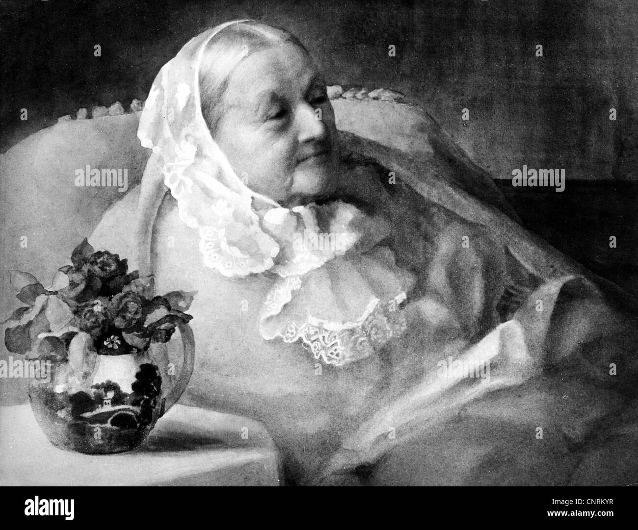 Nightingale, Florence, 15.5.1820 - 13.8.1910, infermiera britannica, vecchiaia, nel suo letto, dipinto da Frances Amicia de Biden Footner, 1907, , Foto Stock