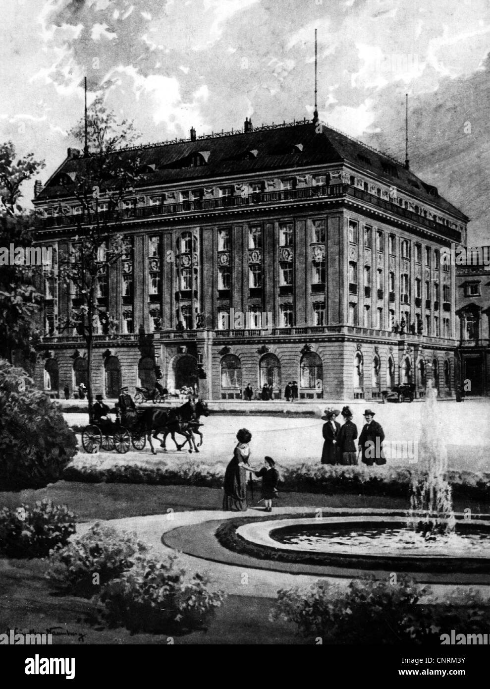 Geografia / viaggio, Germania, Berlino, Hotel Adlon, costruito: 1905 - 1907, vista esterna, circa 1910, 1900, 20 ° secolo, storico, Pariser Platz, piazza, piazze, Europa centrale, fontana, scena stradale, scene di strada, pedonale, pedoni, passerelle, passerelle, città interna, centro città, centro città, centro città, centro urbano, pullman, carrozza, pullman, pullman, edifici, architettura, gente-10s ulteriori diritti, non disponibili Foto Stock