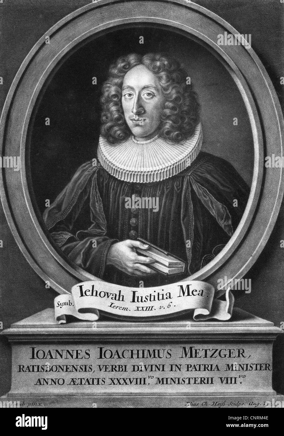 Metzger, Johann Joachim, 1673 - 1754, un pastore tedesco, ritratto, incisione da Elias Heiss (1660 - 1731), dopo la verniciatura di T. Laub, artista del diritto d'autore non deve essere cancellata Foto Stock