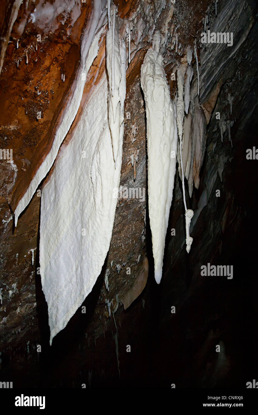 Tenda stalattiti in una grotta francese Francia Foto Stock