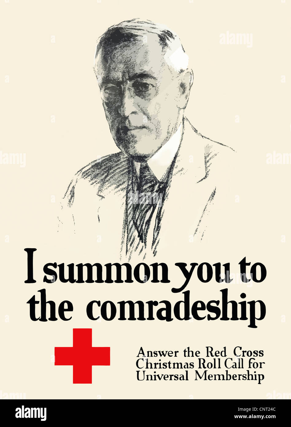 Questa annata Guerra Mondiale una croce rossa caratteristiche poster Presidente Woodrow Wilson e una croce di colore rosso. Foto Stock