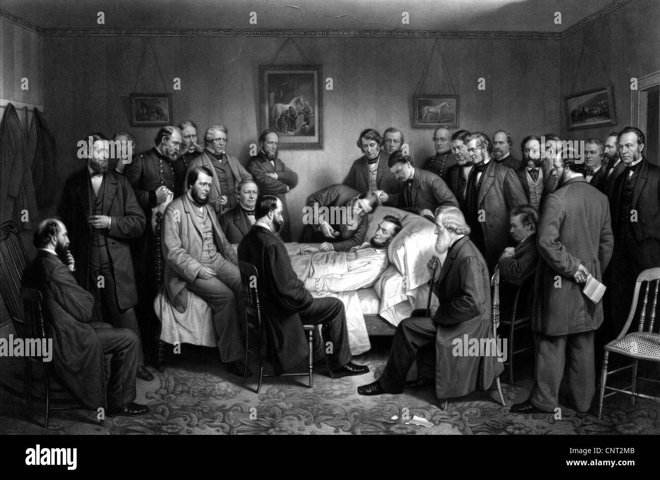 In modo digitale vintage restaurati guerra civile stampa del presidente Abraham Lincoln sul letto di morte. Foto Stock