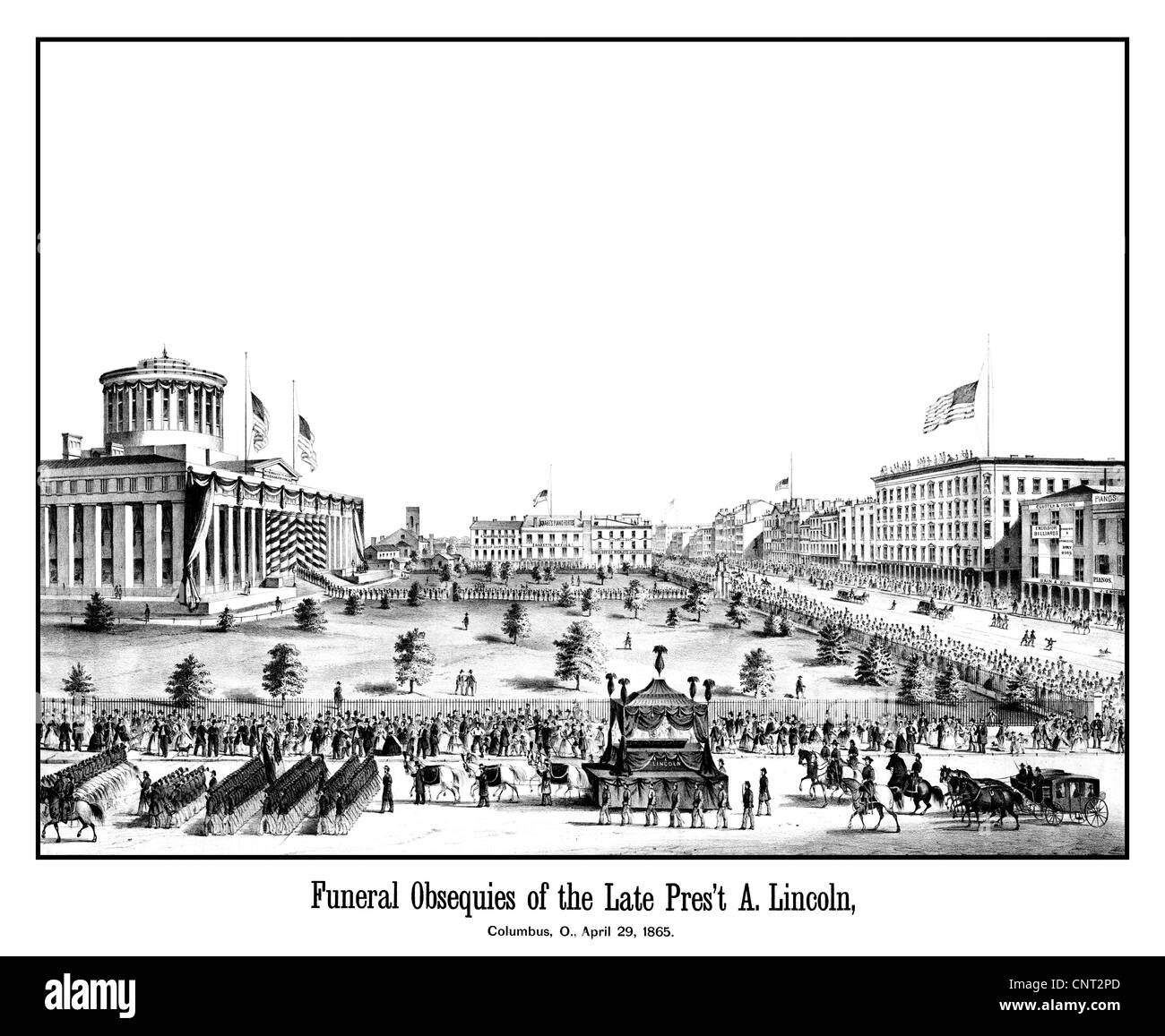 Digitallly vintage restaurati la guerra civile era la stampa che mostra il corteo funebre del Presidente Lincoln. Foto Stock
