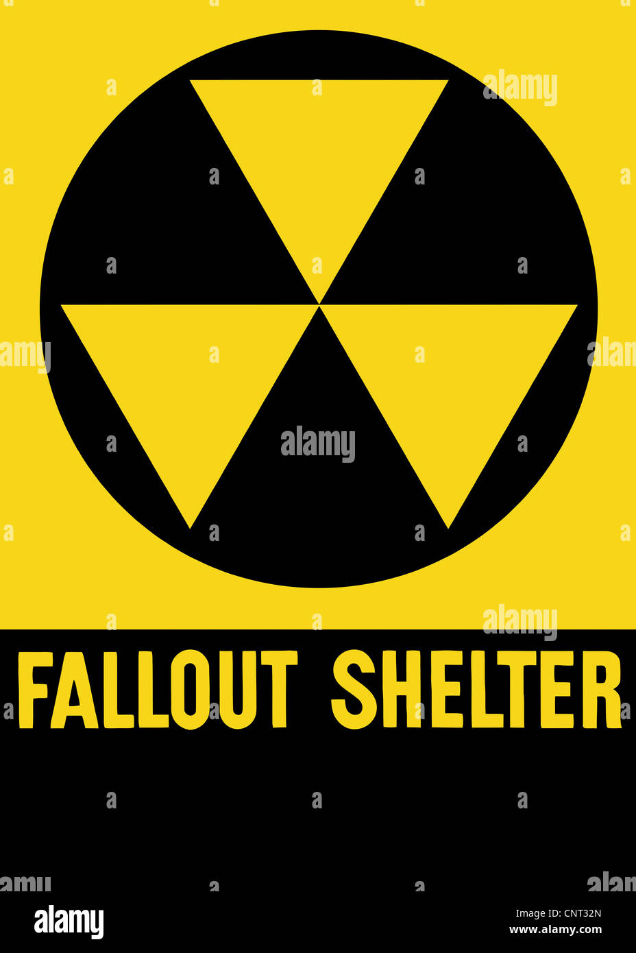 La guerra fredda era fallout shelter segno. Foto Stock