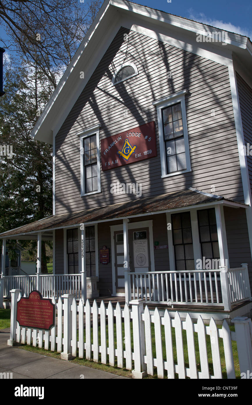 Masonic Lodge, Port Gamble, Washington, Stati Uniti Foto Stock