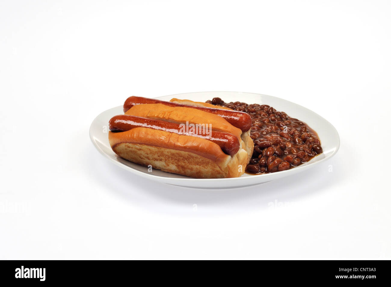 Hot Dogs e Boston fagioli al forno Foto Stock