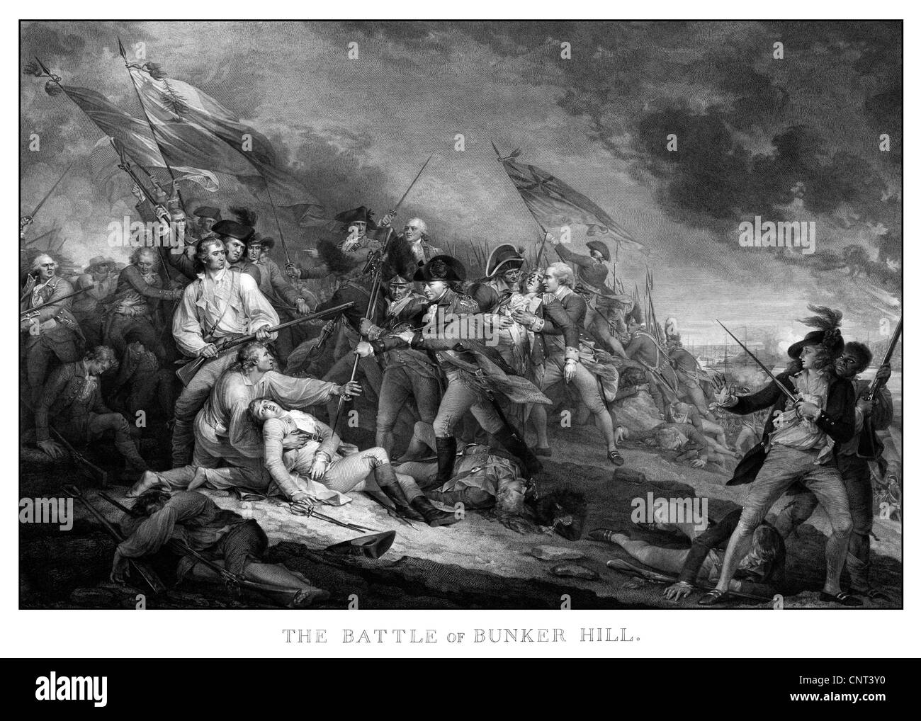 Vintage la guerra rivoluzionaria americana stampa della battaglia di Bunker Hill. Foto Stock