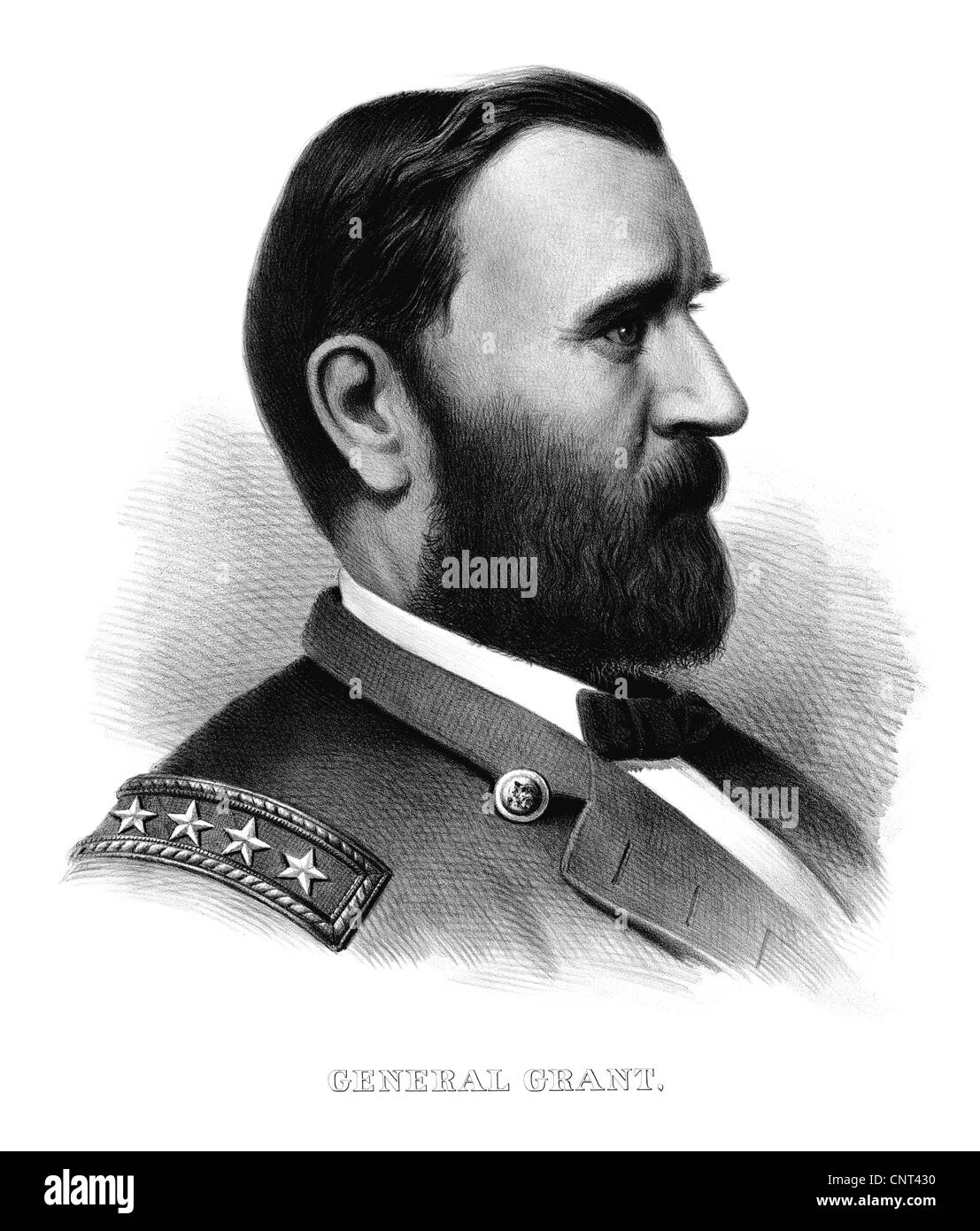 Vintage Guerra Civile di stampa generale Ulysses S. Grant, indossando il rango di generale dell'esercito. Foto Stock