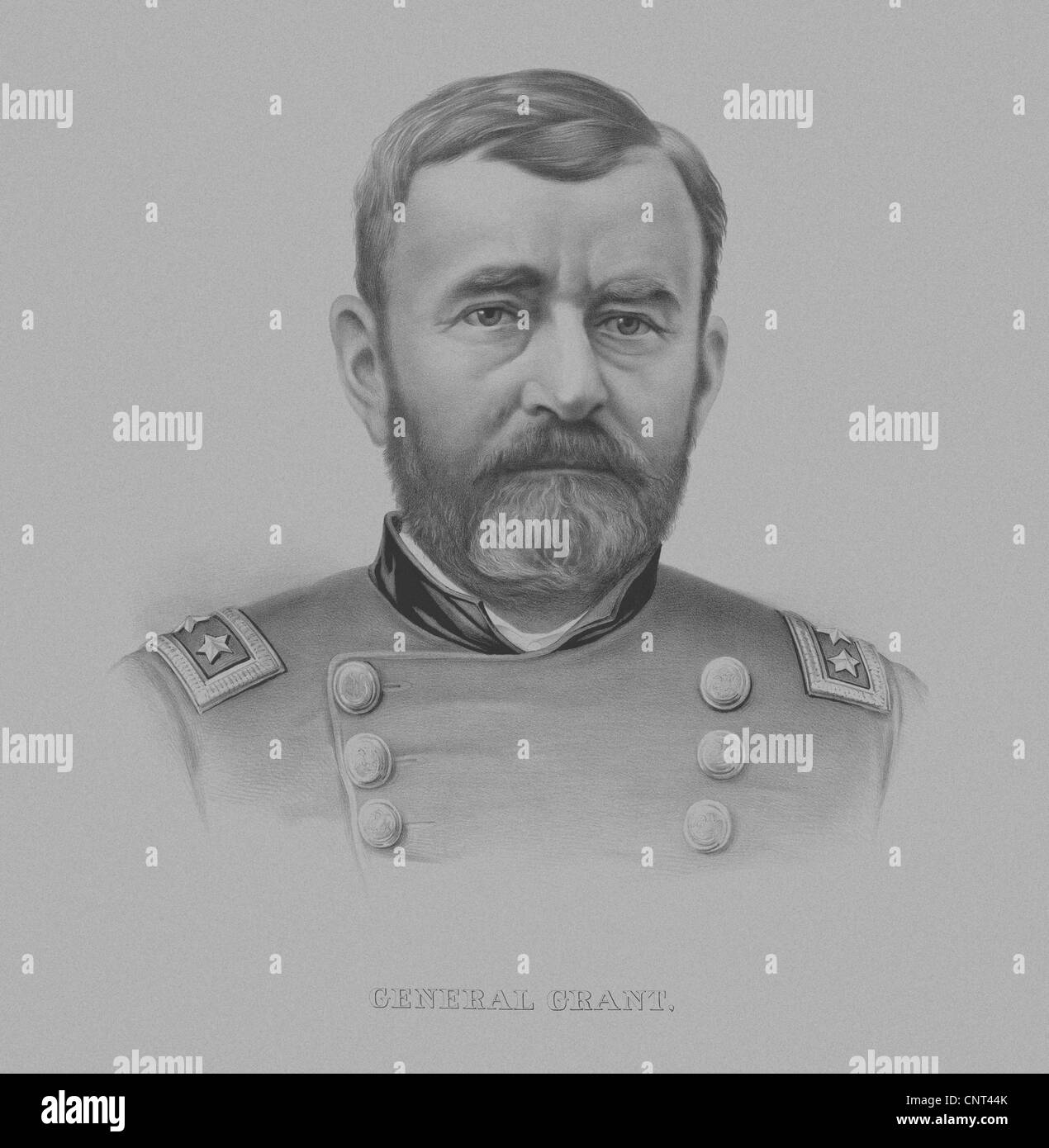 Vintage Guerra Civile di stampa generale Ulysses S. Grant, indossando la sua uniforme militare. Foto Stock