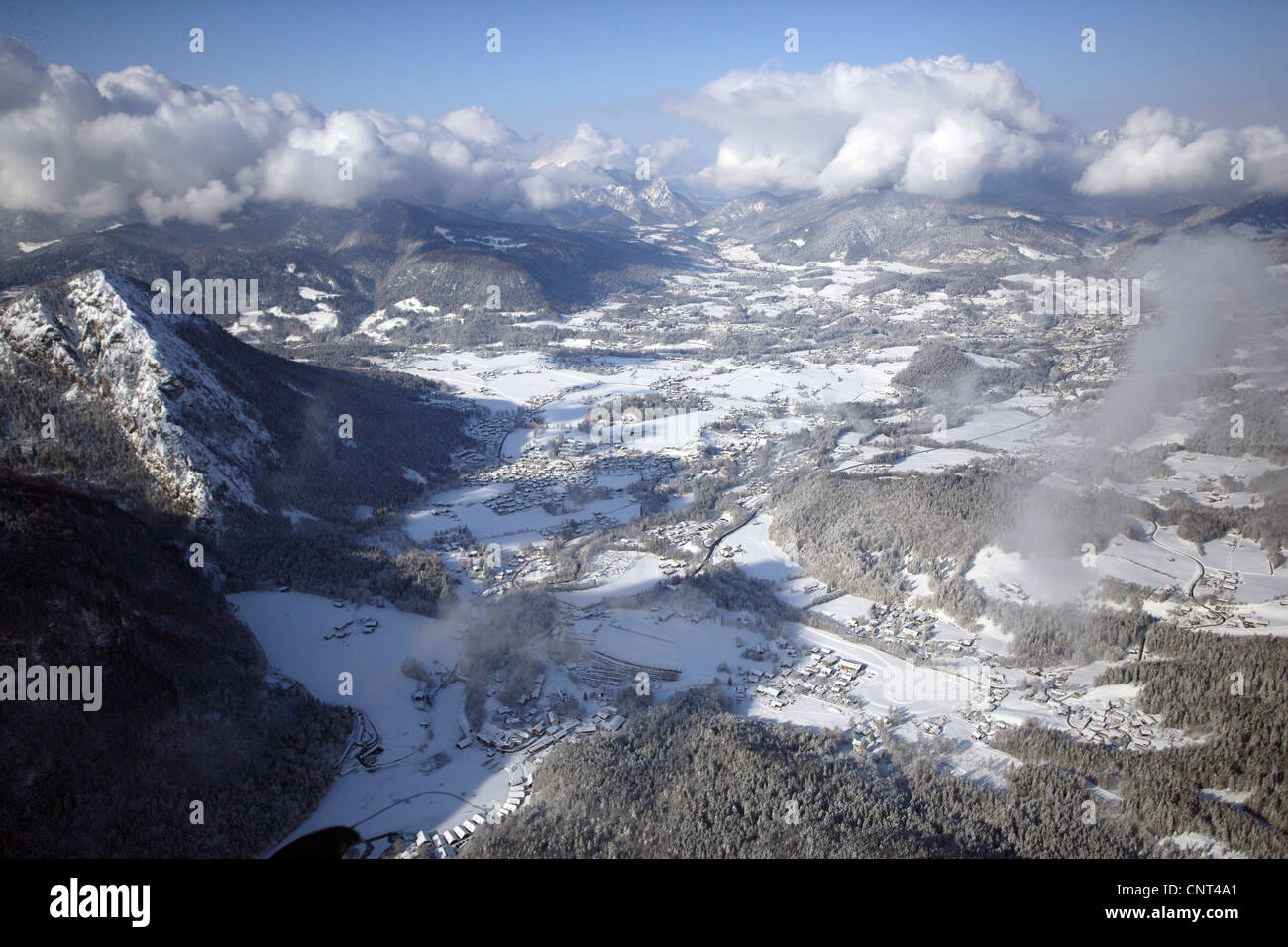 Paesaggio invernale e toboga di Koenigssee, in Germania, in Baviera, Oberbayern, Alta Baviera, Berchtesgaden Foto Stock