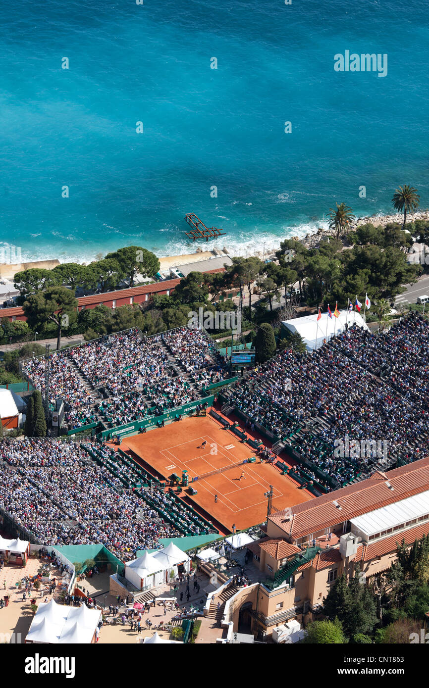 Monte-Carlo Rolex Masters nel 2012. Quarti di finale: Wawrinka VS Nadal. Questo evento si svolge a Roquebrune-Cap-Martin, Francia. Foto Stock