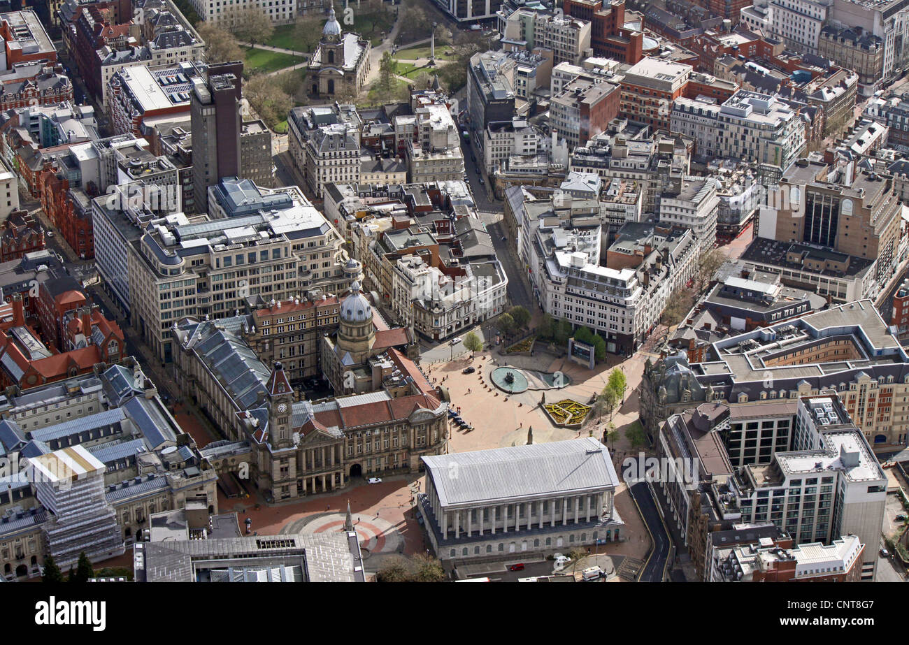 Vista aerea del centro cittadino di Birmingham, Victoria Square, il Museo e Galleria d'arte, International Convention Center Foto Stock