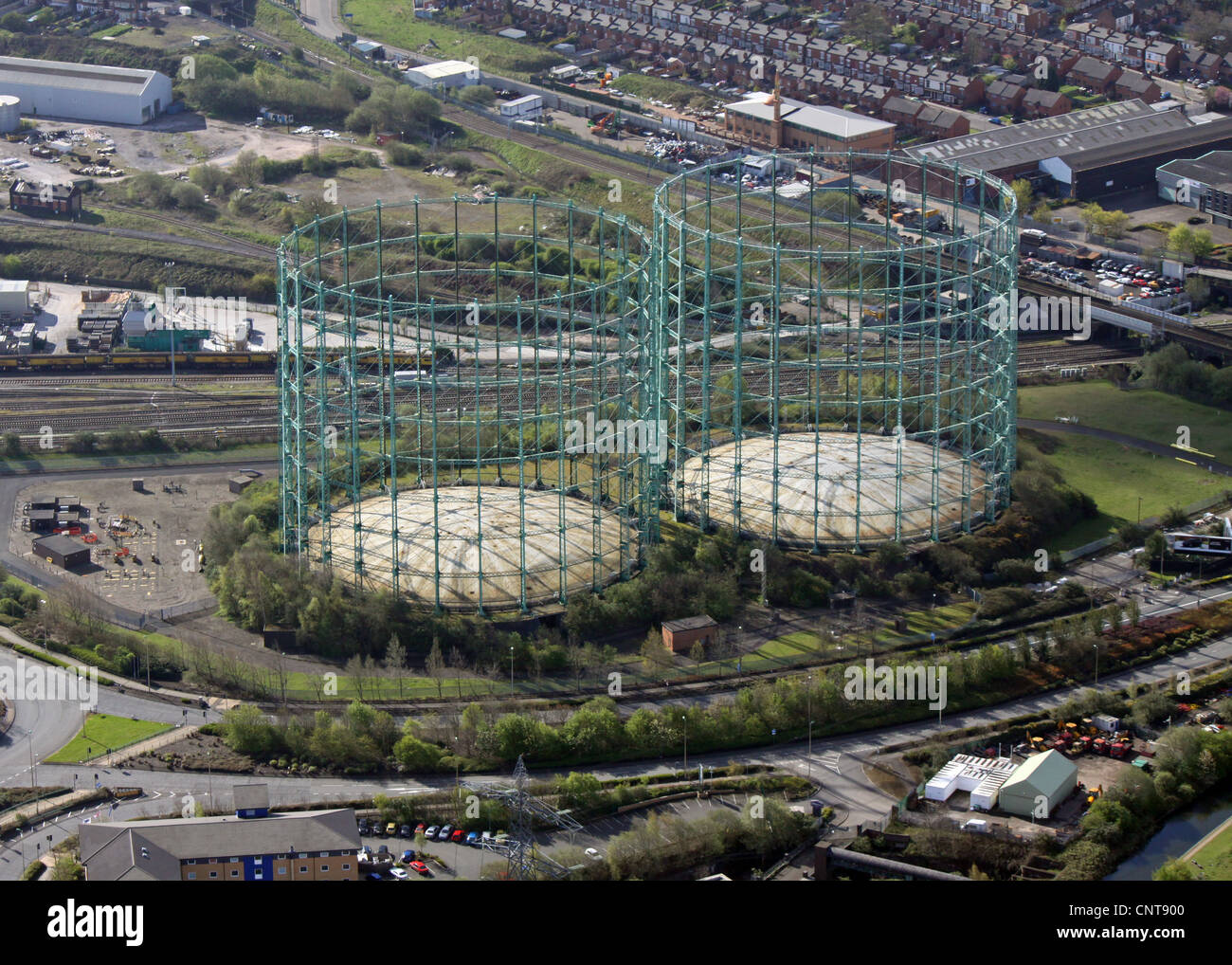 Vista aerea del gasholders gasometri o come hanno usato per essere chiamato Foto Stock