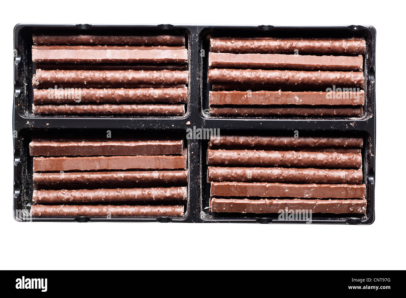 Croccanti bastoncini di cioccolato in un vassoio di plastica Foto Stock