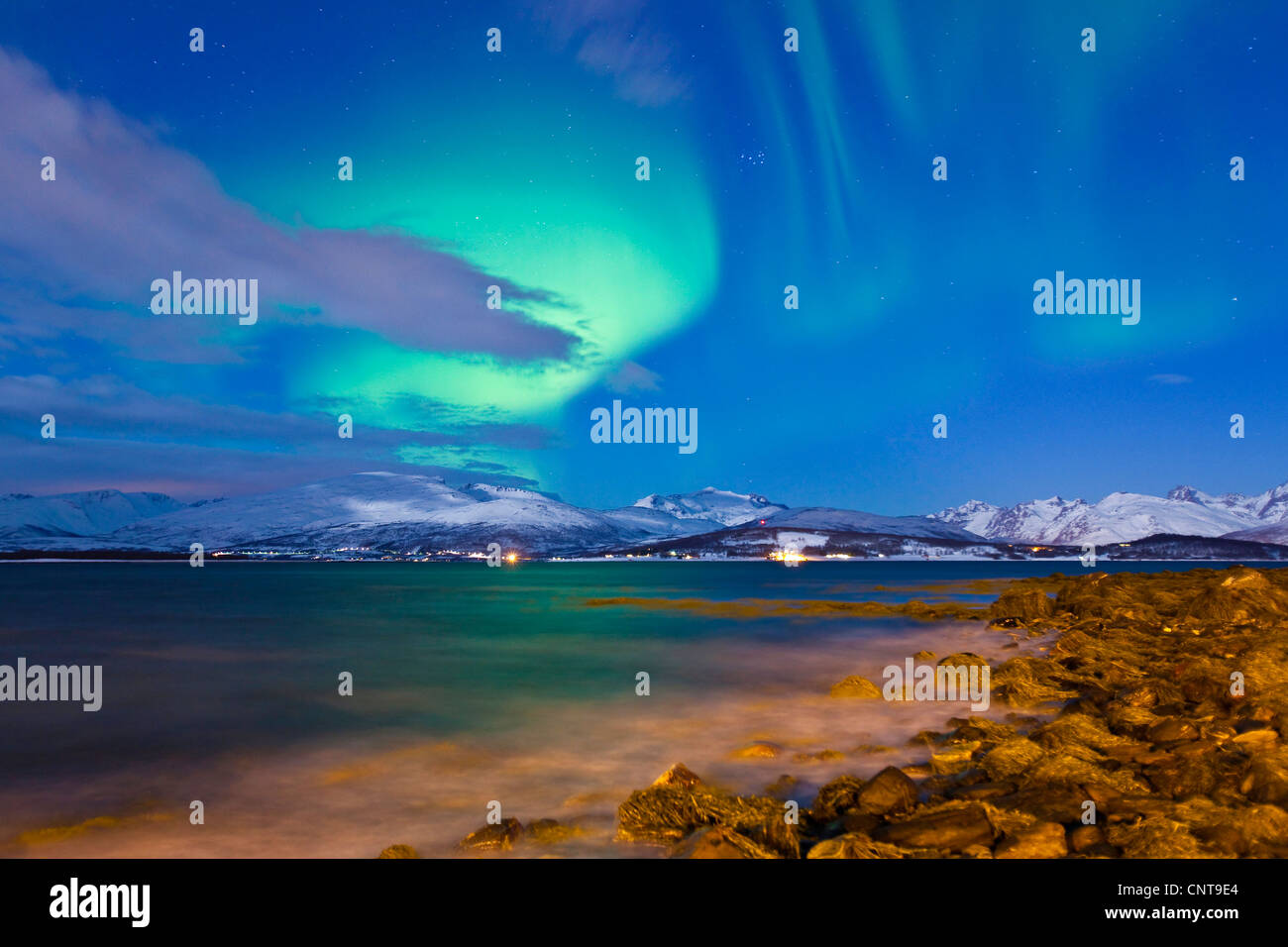 Luce polare, Norvegia, Troms, Tromsoe Foto Stock