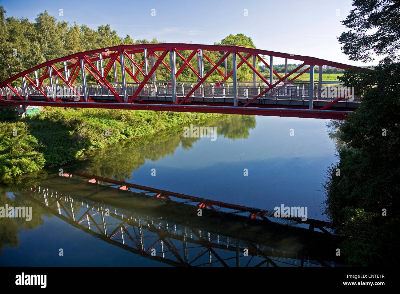 Ponte sul fiume Lippe , in Germania, in Renania settentrionale-Vestfalia, la zona della Ruhr, Bergkamen Foto Stock