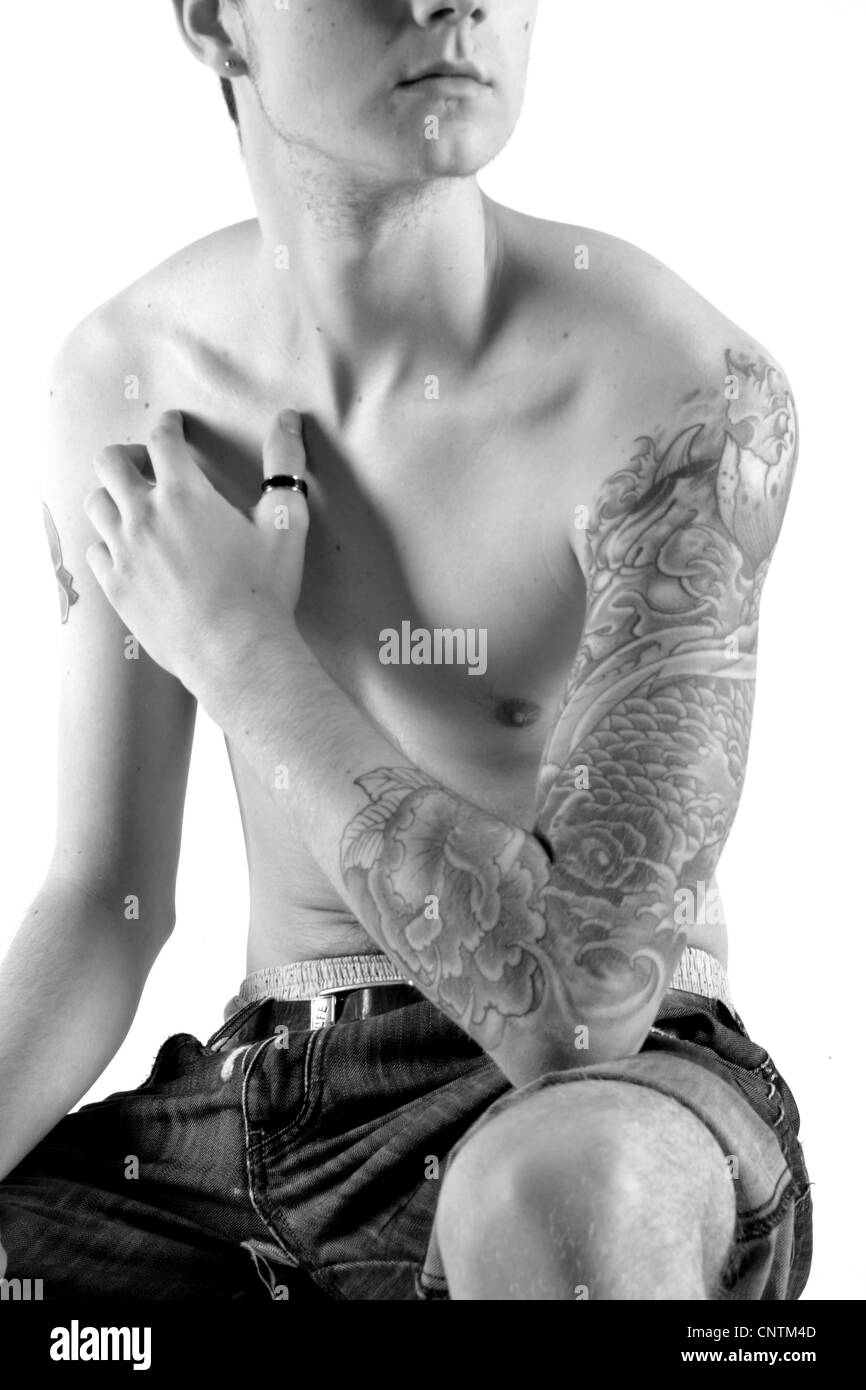 Bianco e nero tattoo ispirato ritratto Foto Stock
