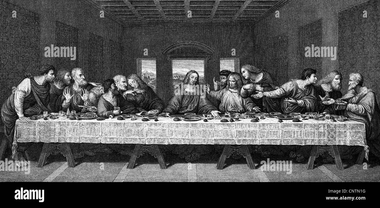 Religione, Cristianesimo, Gesù Cristo, 'l'ultima cena', incisione in rame di Raffaello Morghen, dopo pittura di Leonardo da Vinci, 1787, diritti aggiuntivi-clearences-non disponibile Foto Stock