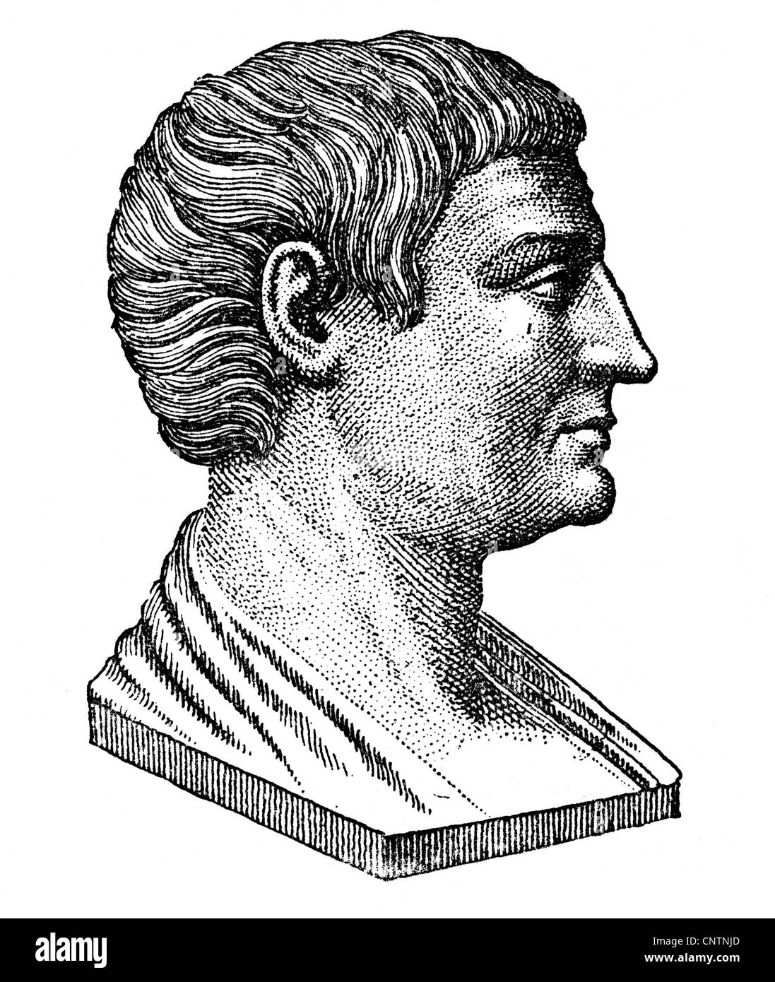 Aristotele, 384 - 322 a.C., filosofo greco, ritratto, busto antico, incisione in legno, 19th secolo, Foto Stock