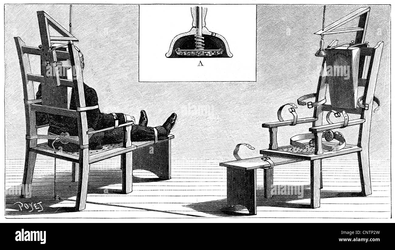 giustizia, sistema penitenziario, sedia elettrica, incisione in legno, circa 1890, diritti aggiuntivi-clearences-non disponibile Foto Stock