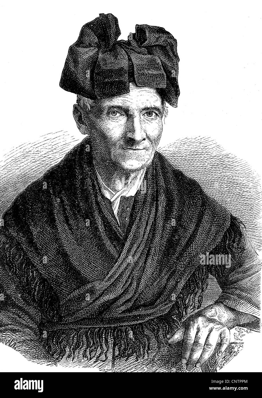 Breneli come una donna anziana, effettivamente Veronica Rohre, 1779 - 1869, storico xilografia, circa 1870 Foto Stock