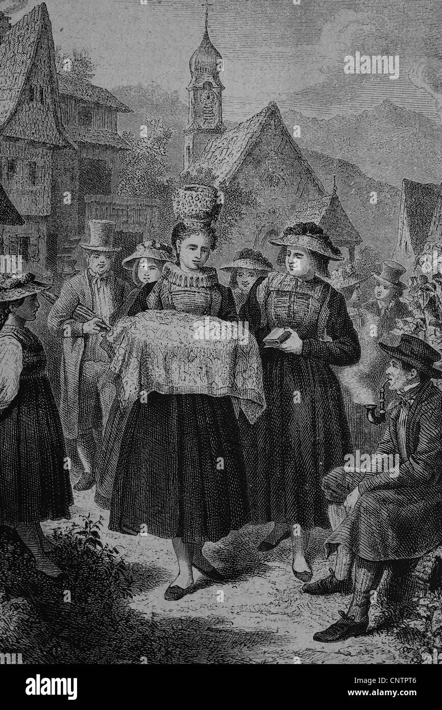 Battesimo in Gutachtal, storico xilografia, circa 1870 Foto Stock