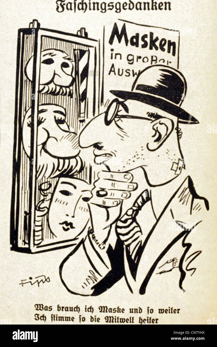 Nazional socialismo / nazismo, propaganda, caricature, 'Faschingsgedanken' (pensieri di Carnevale), disegno di FIPS, da 'Der Stuermer', 1934, riga: 'Non ho bisogno di una maschera o di altro materiale. Come mi sembra abbastanza divertente.», diritti aggiuntivi-clearences-non disponibili Foto Stock