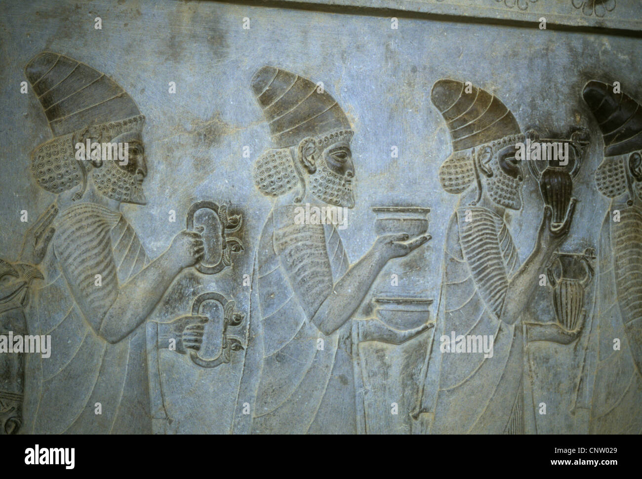 Medi e dei Persiani - antichi soldati, dettaglio, Apadana scalinata, [città capitale dell impero persiano, Dario ]Persepolis, Iran, Mi Foto Stock